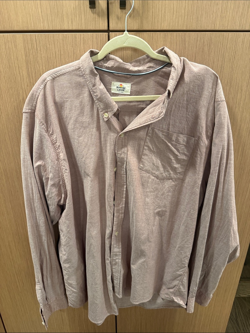 Marine Layer Men's Long-Sleeve Button-Down Shirt in Dusty Rose